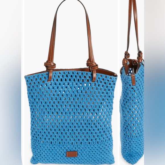 STAUD Crochet Porte Tote Shoulder Bag Casual Beachy In Azure Color One Size - Picture 8 of 15